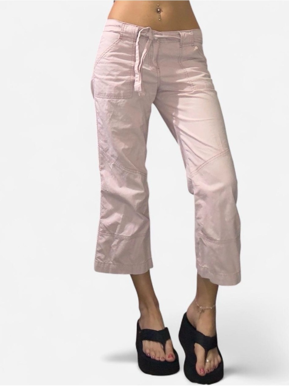 Y2K Light Pink Crop Utility Capris for Women